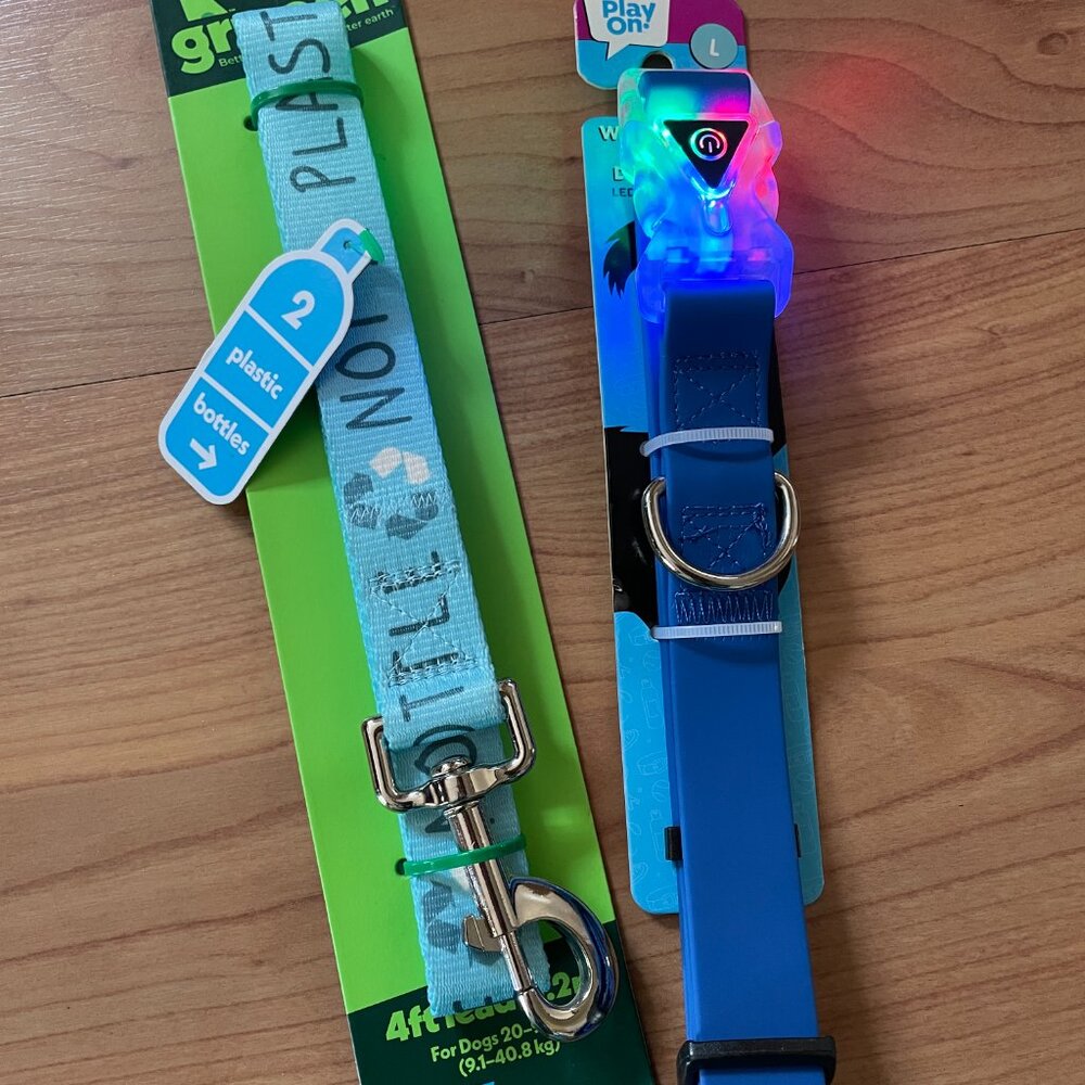 Light-Up Color Waterproof LED Safety Dog Collar Large & 4 ft Lead Leash for Dogs